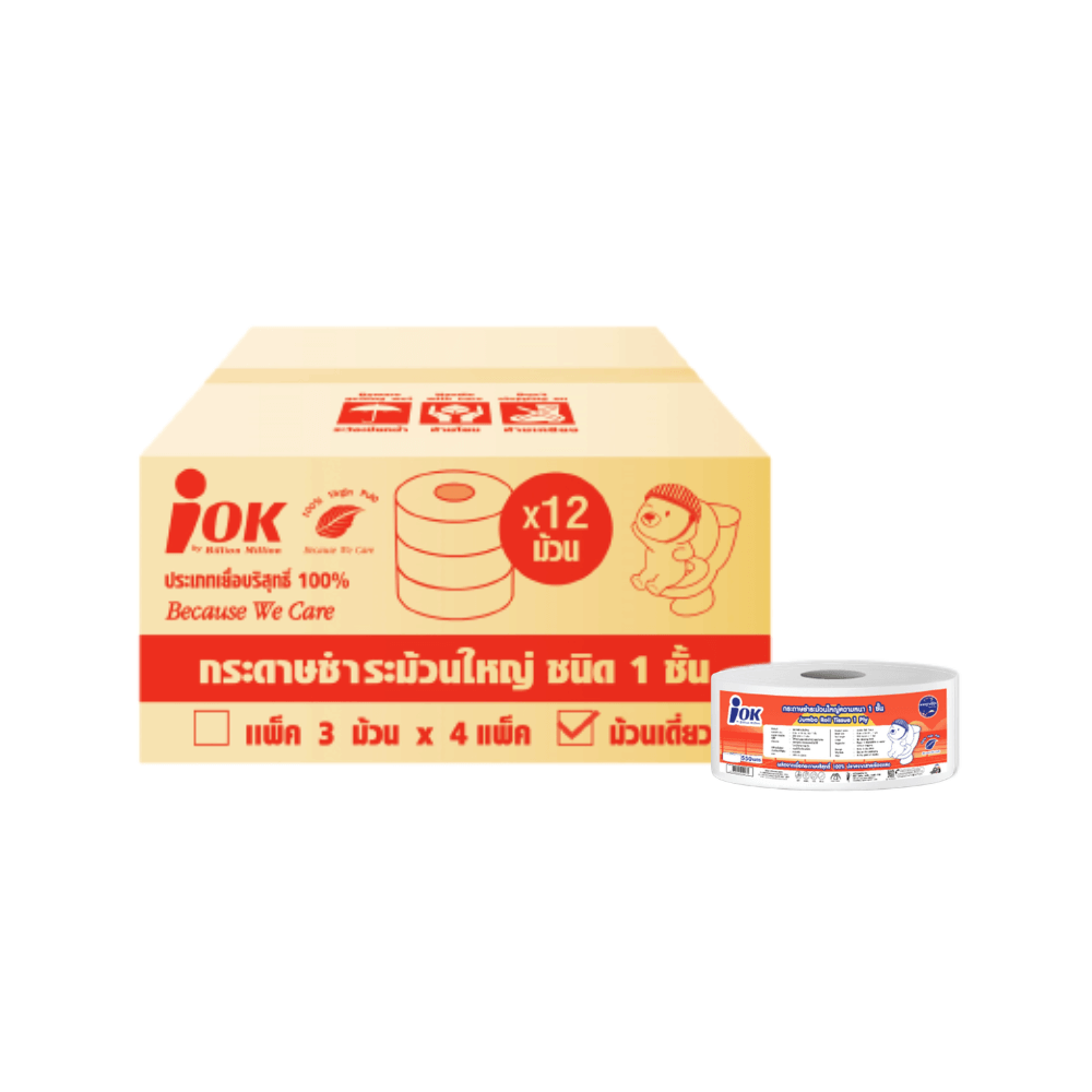 กระดาษชำระ IOK หนา 1 ชั้น พิมพ์ลาย ความยาว 550 เมตร บรรจุ 1 ม้วน/แพ็ก X 12 แพ็ก (6,600 เมตร) [ยกลัง]